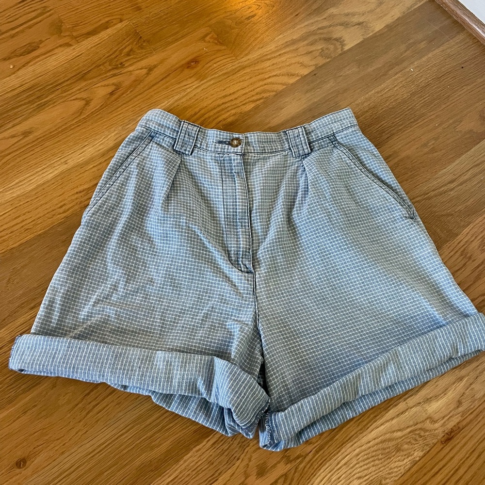 Vintage high waisted gingham denim shorts